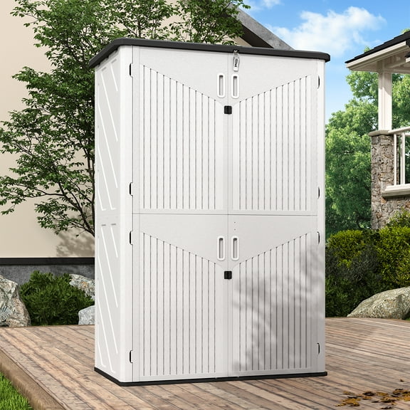 Cloudwell Outdoor Storage Shed, 64 Cu.Ft Vertical Waterproof Resin Storage Cabinet for Garage Storage, Pool Storage, Bike Shed, Garden Tools, Patio Furniture, White