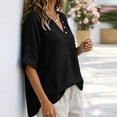 thumbnail image 5 of CaComMARK PI Linen Shirts for Women V Neck 3/4 Sleeve Loose Fit Cotton Tops Button Down Casual Dressy Clothes for Summer Black, 5 of 7