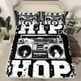 thumbnail image 2 of Manfei Hip Hop Music Queen Sheet Sets for Teens, Black White Flat Sheet, Modern Video Queen Fitted Sheet, Microfiber Bedroom Decor, 4 Pieces, 2 of 7