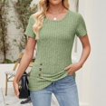 thumbnail image 2 of Delayuji Womens Down Blouse Short Sleeve Slim Tees Crewneck Ribbed Side Casual Solid Shirts Vintage Tops 2025 Green S Polyester,Spandex Short Sleeve Shirts for Women, 2 of 9