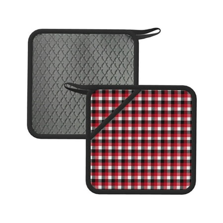 

2PCS Pot Holders for Kitchen - Heat Resistant Silicone Pot Holders with Hanging Loop red black buffalo plaid Non Slip Oven Hot Pads Potholders for Decor Baking Cooking Kitchen