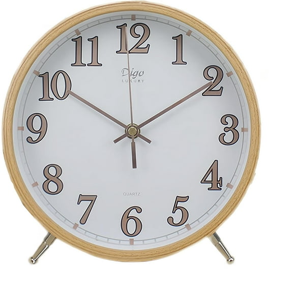 8 Inch Modern Table Clock - Silent Non-Ticking Analog, Battery Powered Desk Clock for Living Room & Bedroom (White)