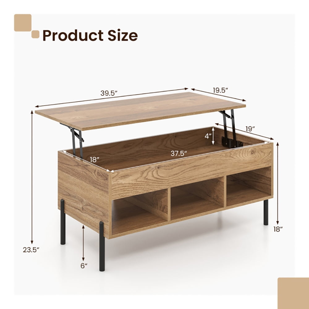 Finihen Coffee Table, Lift Top Coffee Table, Living Room Central Table with Lifting Tabletop and Metal Legs, for Living Room, Reception Room, Office, Natural Finihen Coffee Table, Lift Top Coffee Table, Living Room Central Table with Lifting Tabletop and Metal Legs, for Living Room, Reception Room, Office, Natural