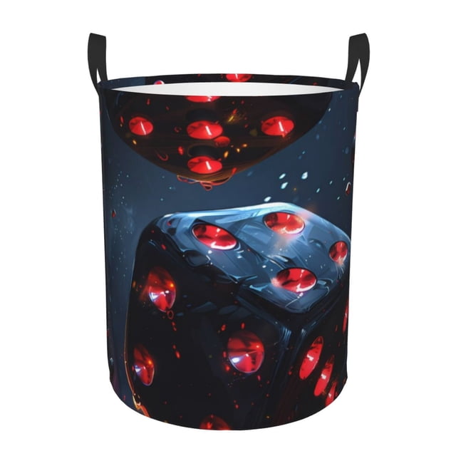 Fotbe Cosmic Red Sparkle Dice Cesto de Ropa con Asas, Cesto Impermeable de Gran Capacidad, Bolsa de Lavado para Dormitorio, Cesto de Ropa con Ruedas y Asas-Medium