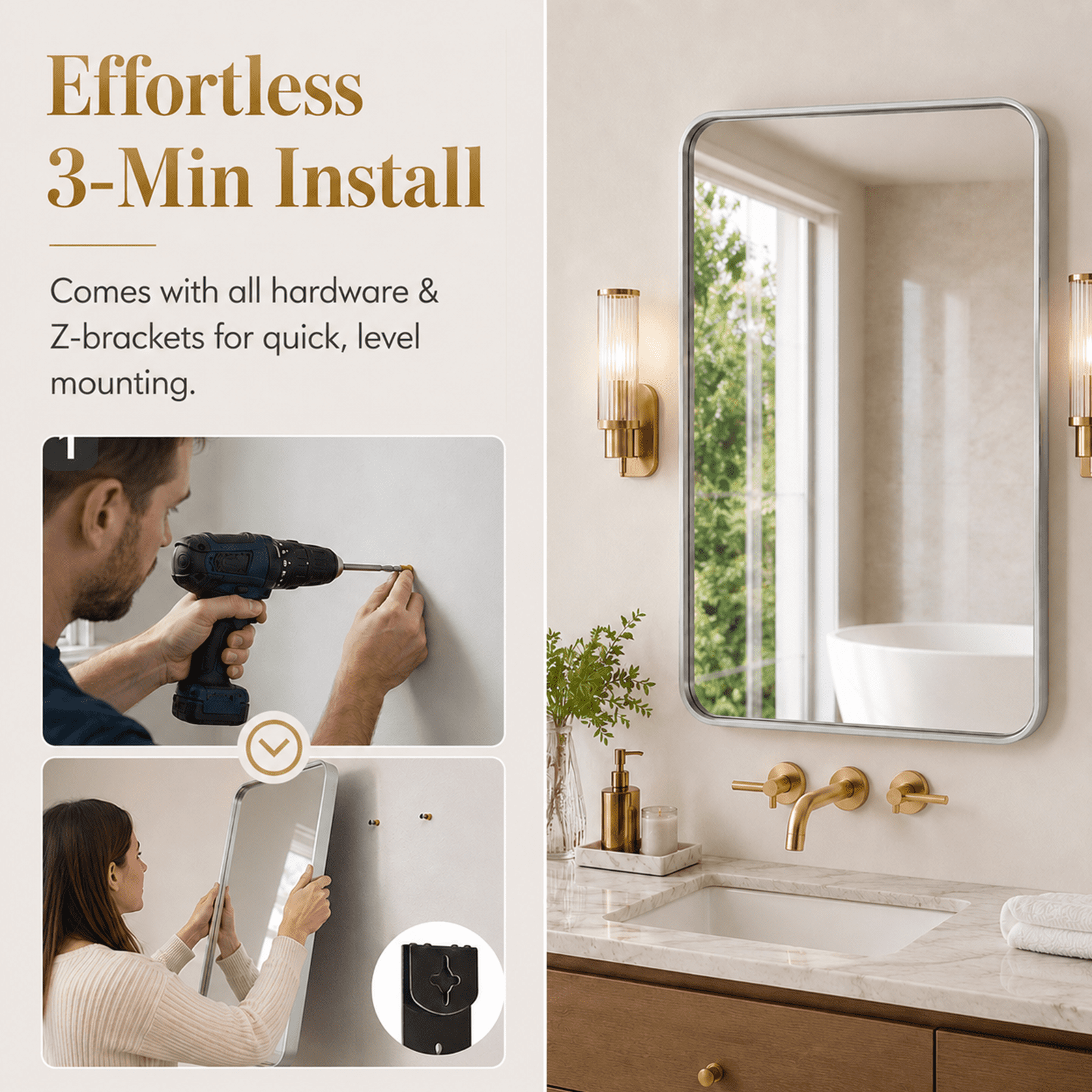 Alvantor Metal Framed Round Corner Vanity Bathroom Mirrors