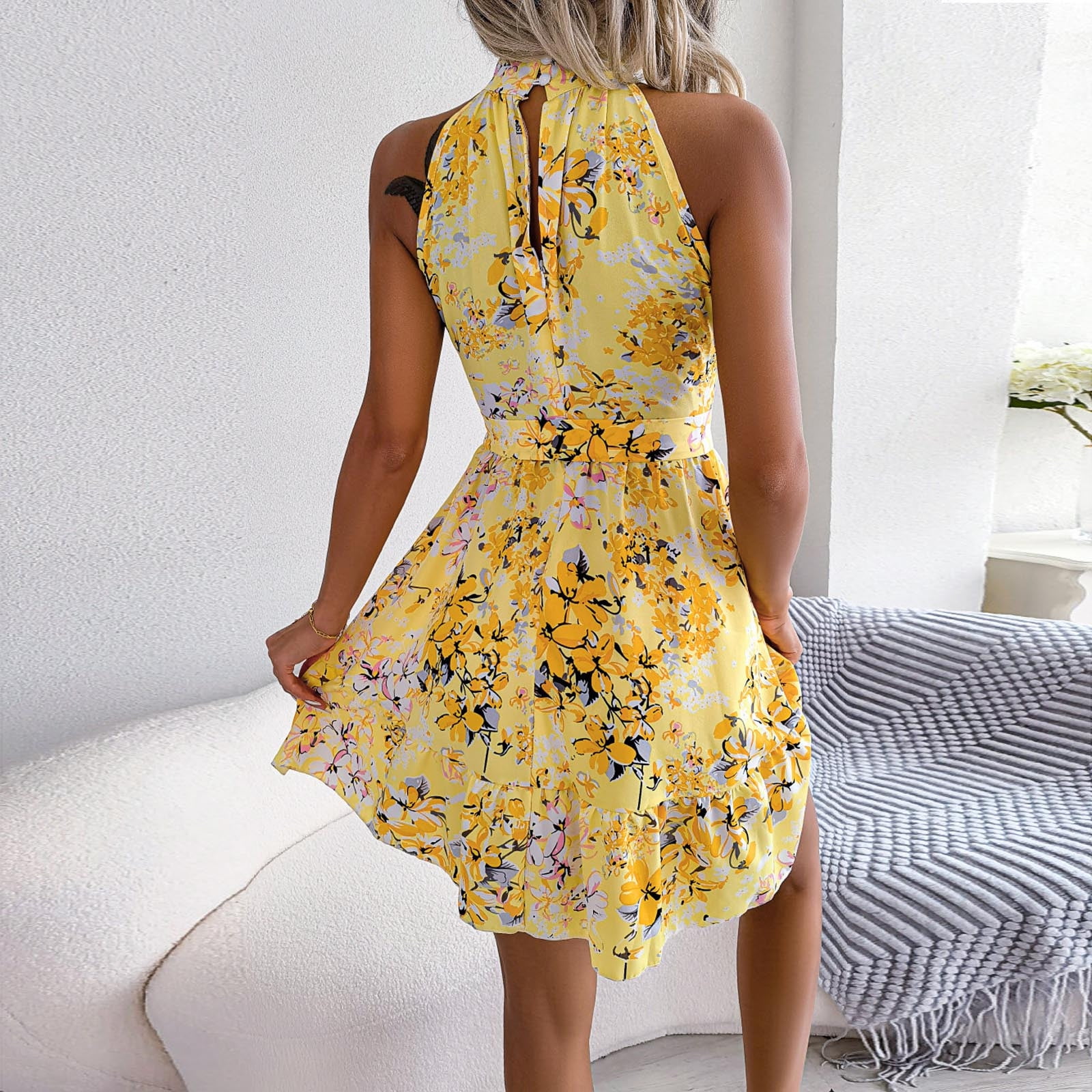 AREA Yellow Star Stud Maxi Dress