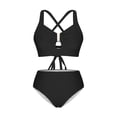 thumbnail image 5 of Women's Solid Color Bikini Set, High-Waisted Shorts and Crop Top, Two-Piece Swimsuit for Swimming Workout, Sporty Athletic Swimsuit, 5 of 9