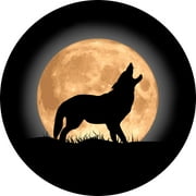 Tire Cover Central wolf howling at gold moon spare tire cover for 205/75R14 fits Camper, Jeep, RV, Scamp, Trailer(drop down size menu-all sizes available)