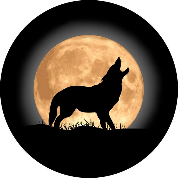 Tire Cover Central wolf howling at gold moon spare tire cover fits center mounted backup camera openings 245/75r17 with back up camera opening