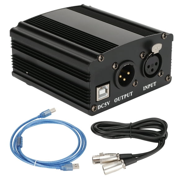 48V Phantom Power Supply For Condenser Microphones, 1-Channel USB-Powered With XLR Cable - Compatible With Recording Mics, Audio Interfaces, And Home Studios,black