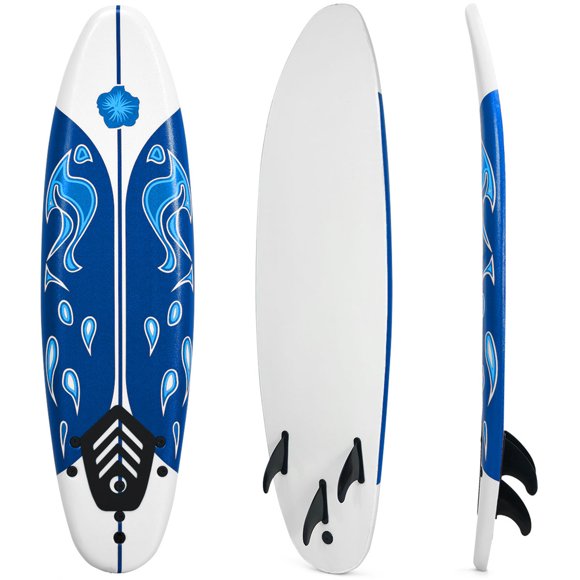Gymax Planche de Surf 6 Pieds avec 3 Palmes Amovibles Laisse de Sécurité Blanc