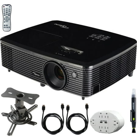 Optoma (HD143X) Full HD 1080p 3D DLP Home Theater Projector w/ Mount Bundle Includes, 6 Outlet Wall Tap w/ 2 USB Port + Low Profile Projector Mount + 2x HDMI Cable + LCD/Lens Cleaning (Best Low Budget Projector)