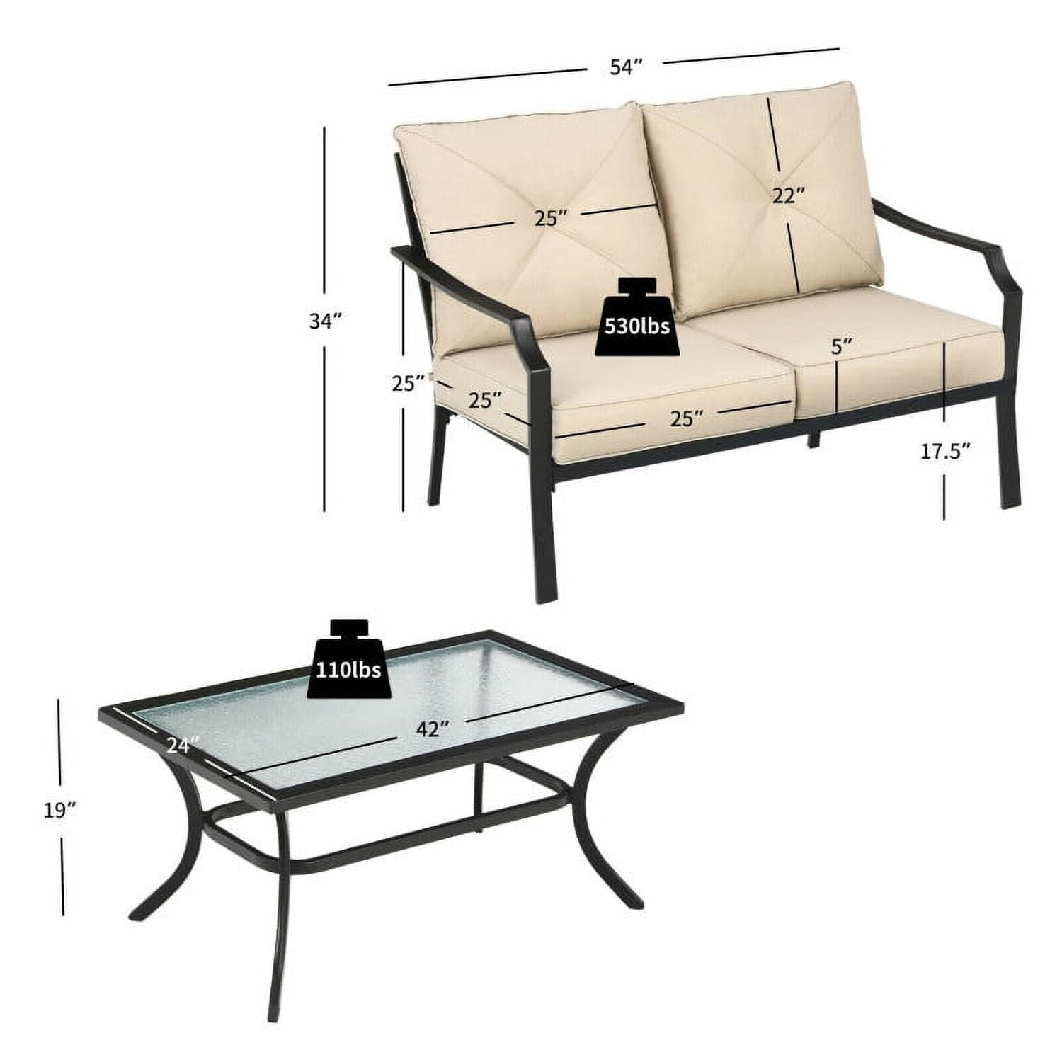 Aimee Lii 2 Pieces Patio Outdoor Cushioned Sofa Bench with Coffee Table, Outdoor Patio Furniture Sets, Beige Aimee Lii 2 Pieces Patio Outdoor Cushioned Sofa Bench with Coffee Table, Outdoor Patio Furniture Sets, Beige