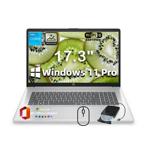 HP 2025 Laptop for Business and Students, 17.3" HD Anti-Glare Display, w/Office Lifetime & External DVD Drive, Intel (8-Core) i3 - N305, Win 11 Pro, Wi-Fi 6, Copilot AI, 16GB RAM, 512GB SSD