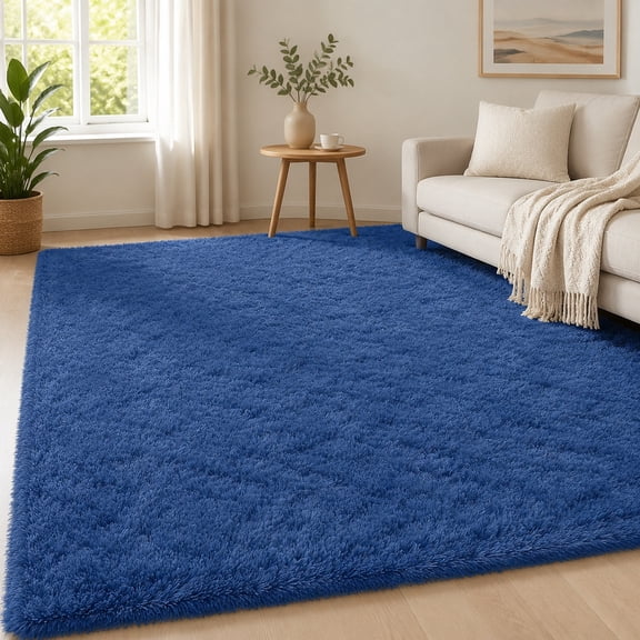 4x6 Blue Plush Fluffy Shag Area Rug for Living Room and Bedroom Carpet