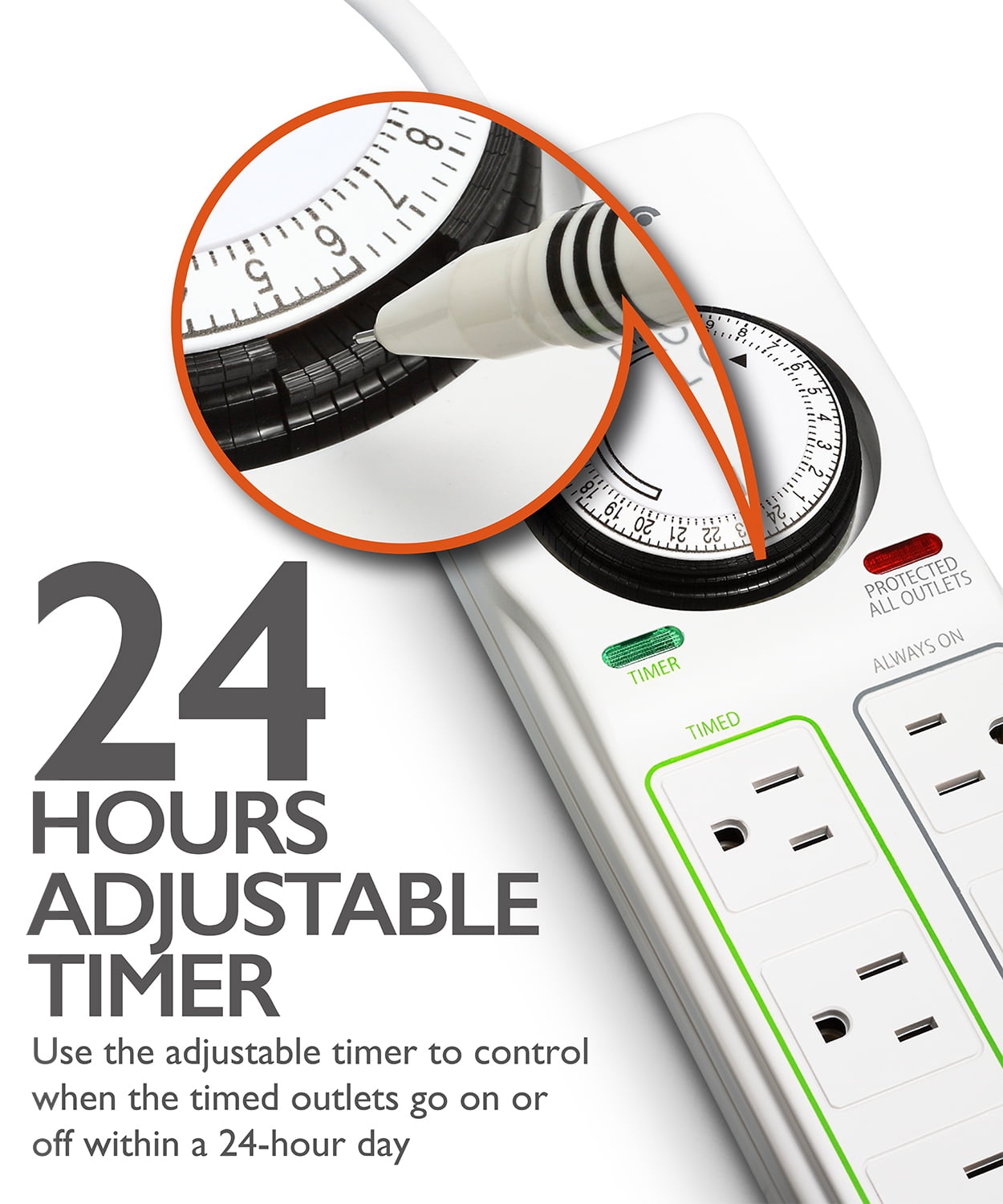 Fosmon Power Strip with Timer, 8-Outlet Surge Protector with Mechanical Timer, Indoor Grounded Electrical Outlet for Grow Lights, Reptile, Aquarium, (4 Outlets Timed, 4 Outlets Always On), ETL Listed