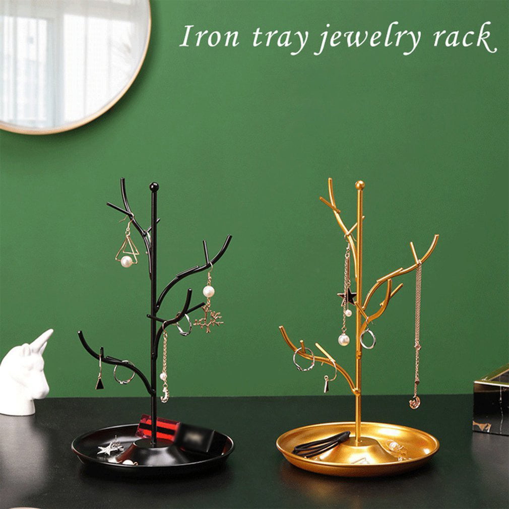 Details about   Wrought Iron Jewelry Display Stand Tree Tray Support for Necklace Earring Holder 