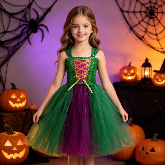 LIIPEE Girls Halloween Costumes Kids Sleeveless Mesh Princess Dresses Party Dress Up Clothes,8-10 Years