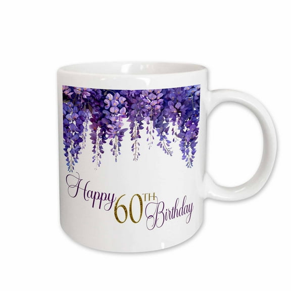 3drose, Pretty Purple Wisteria Happy 60th Birthday, 11oz Mug