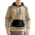 thumbnail image 3 of SYMOID Men's Khaki Color-Block Hoodie (Size L) - 100% Polyester Long Sleeve with Kangaroo Pocket, Drawstring & Ribbed Cuffs for Casual Daily Wear, 3 of 7