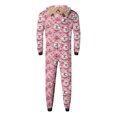thumbnail image 5 of Odeerbi Christmas Onesie Pajamas for Family Holiday Sleep Jumpsuit Long Sleeve Family Christmas Pajamas Matching Sets Dad Fashion Lattice Print Plush Jumpsuit Sleepwear PJs Set Pink, 5 of 6
