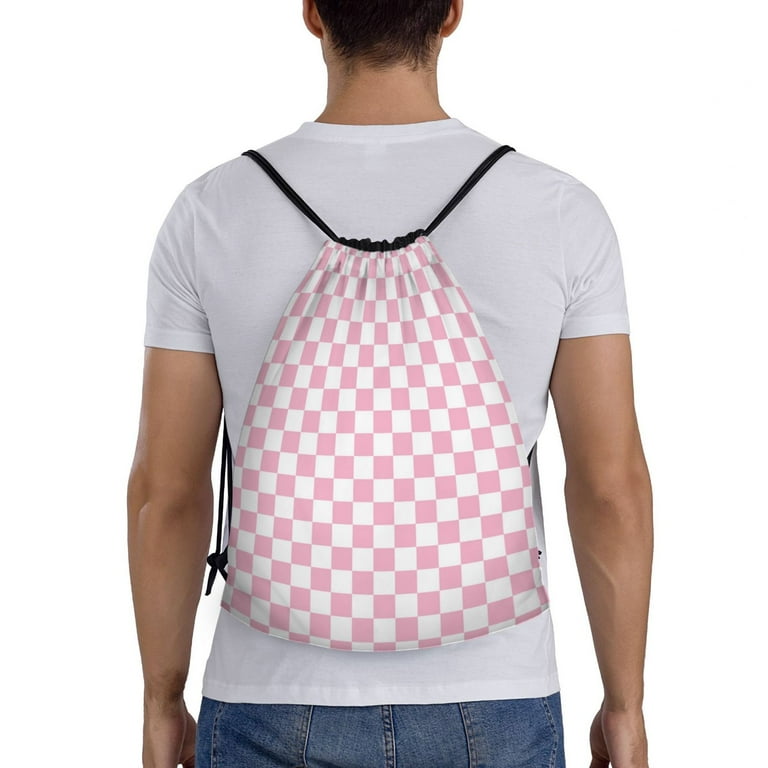 Drawstring Backpack pink pastel checkered Splash Proof Small