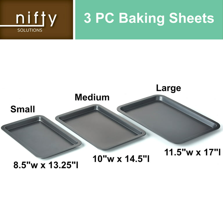 3 Piece Baking Sheets Pan Set Small, Medium & Large Nonstick Cookie Sheets