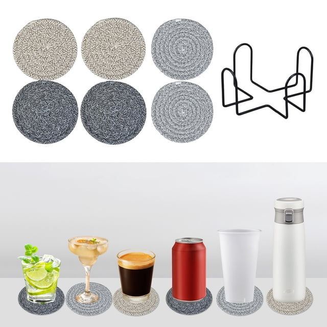 Woven Round Non Slip Non Scald Yarn Placemats Thermal Insulation Durables Table Insulation Coasterss Coasterss 6pcs With Storage Holders