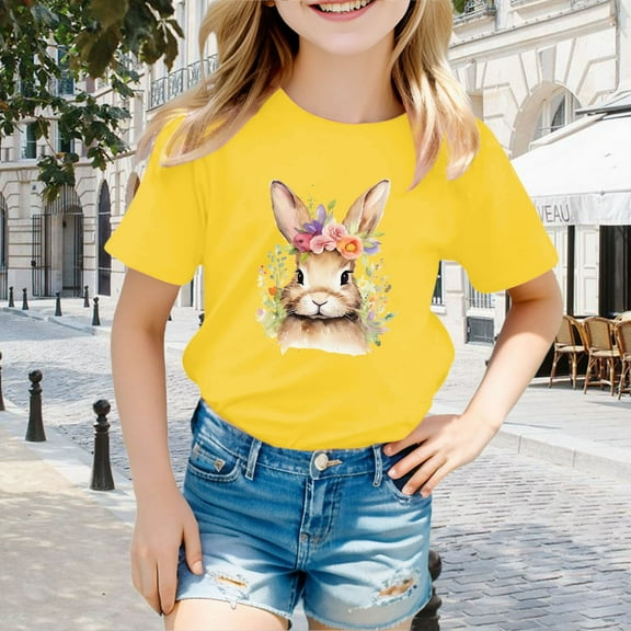 Girls Shirts Size 7-8 Girls Clothes Easter Children's Cute Rabbit Easter Egg Casual T Shirt 8485