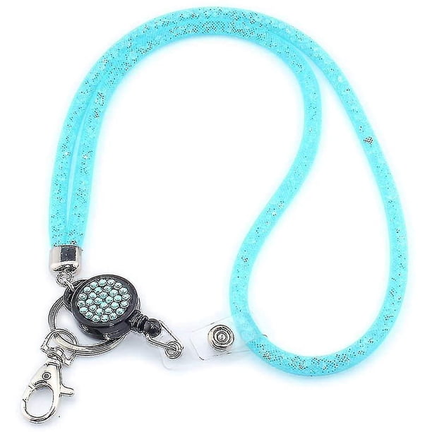 Id Card Holder Lanyard, 32.9" Bling Crystal Lanyard Strap With Retractable Badge Holder - Purple, 1 Pack