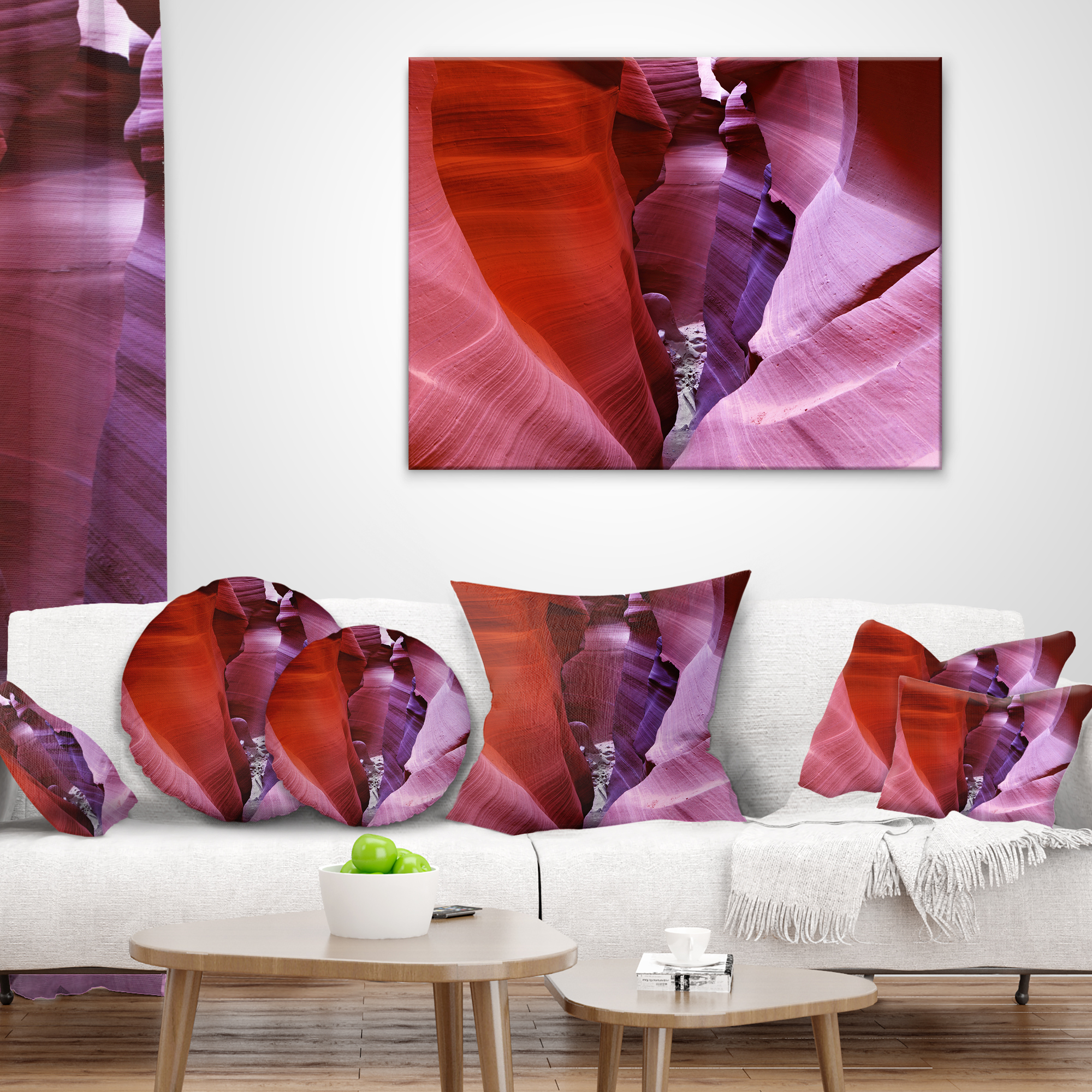 Designart Purple Antelope Canyon View - Landscape Photography Throw Pillow - 18x18