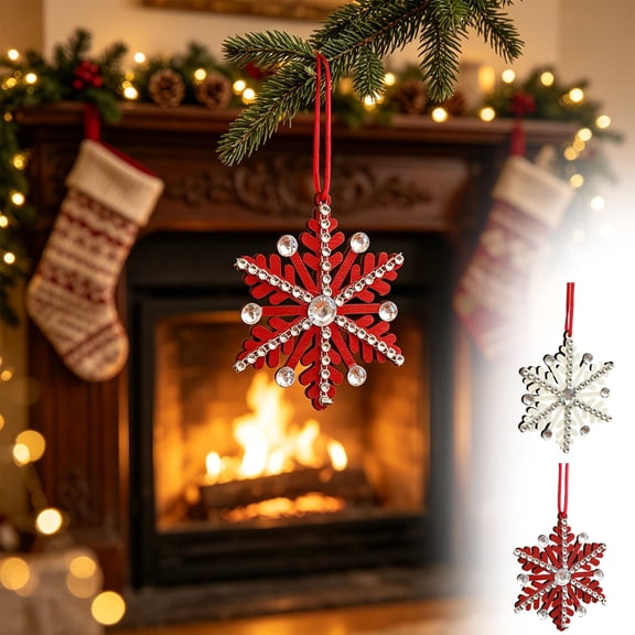 OANLKGI Christmas Decor Wooden Snowflake Ornaments Rhinestone Inlaid Xmas Tree Hanging Decor Sparkly Wooden Pendants for Christmas Tree Mantel Home Holiday Party Decor