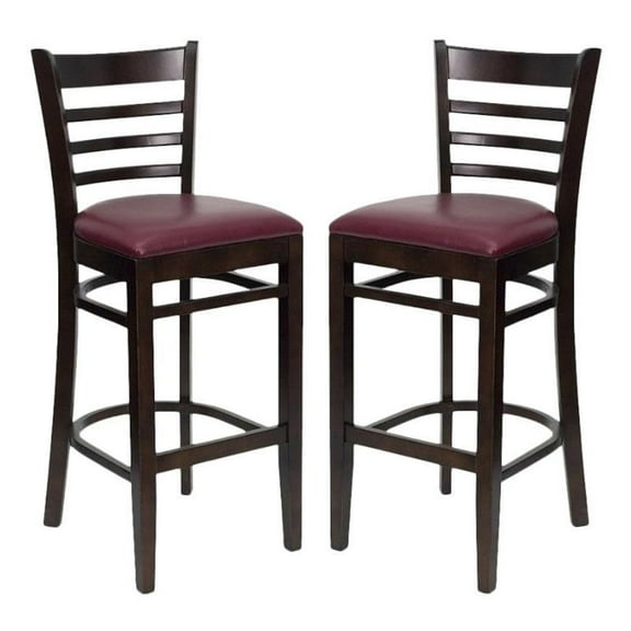 Home Square 31" Ladder Back Bar Stool in Walnut Finish - Set of 2