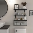 thumbnail image 2 of Estante de baño sobre inodoro, estante flotante para baño montado en la pared con canasta de alambre, estante flotante para decoración de pared, color negro, 2 of 5