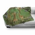 thumbnail image 3 of Giraffe Soft Flannel Fleece Blanket, Savannah Cartoon Fauna Trees Rocks on Green Grass Mountains Illustration, Cozy Plush for Indoor and Outdoor Use, 60" x 80", Fern Green Multicolor, by Ambesonne, 3 of 6