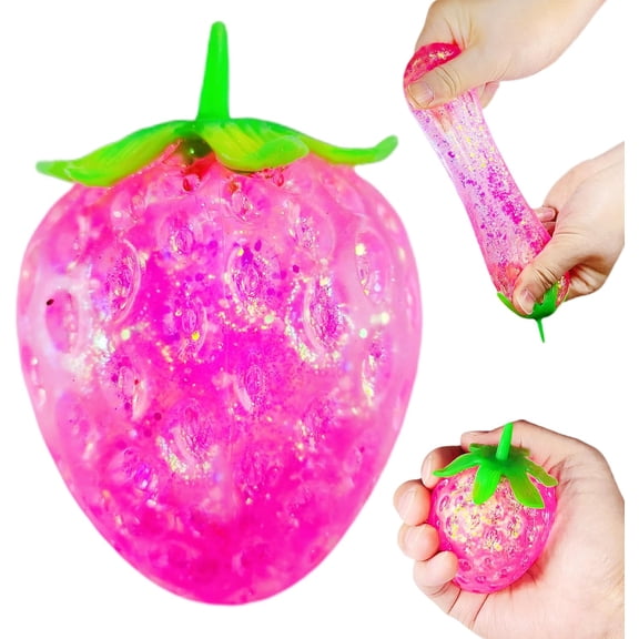 Glitter Strawberry Squishy Stress Balls, Squeeze Squishy Toys, Cute Sensory Fruit Squishy Toys for Birthday Gifts, Strawberry Stress Fidget Toys Ball for Easter Basket Stuffers