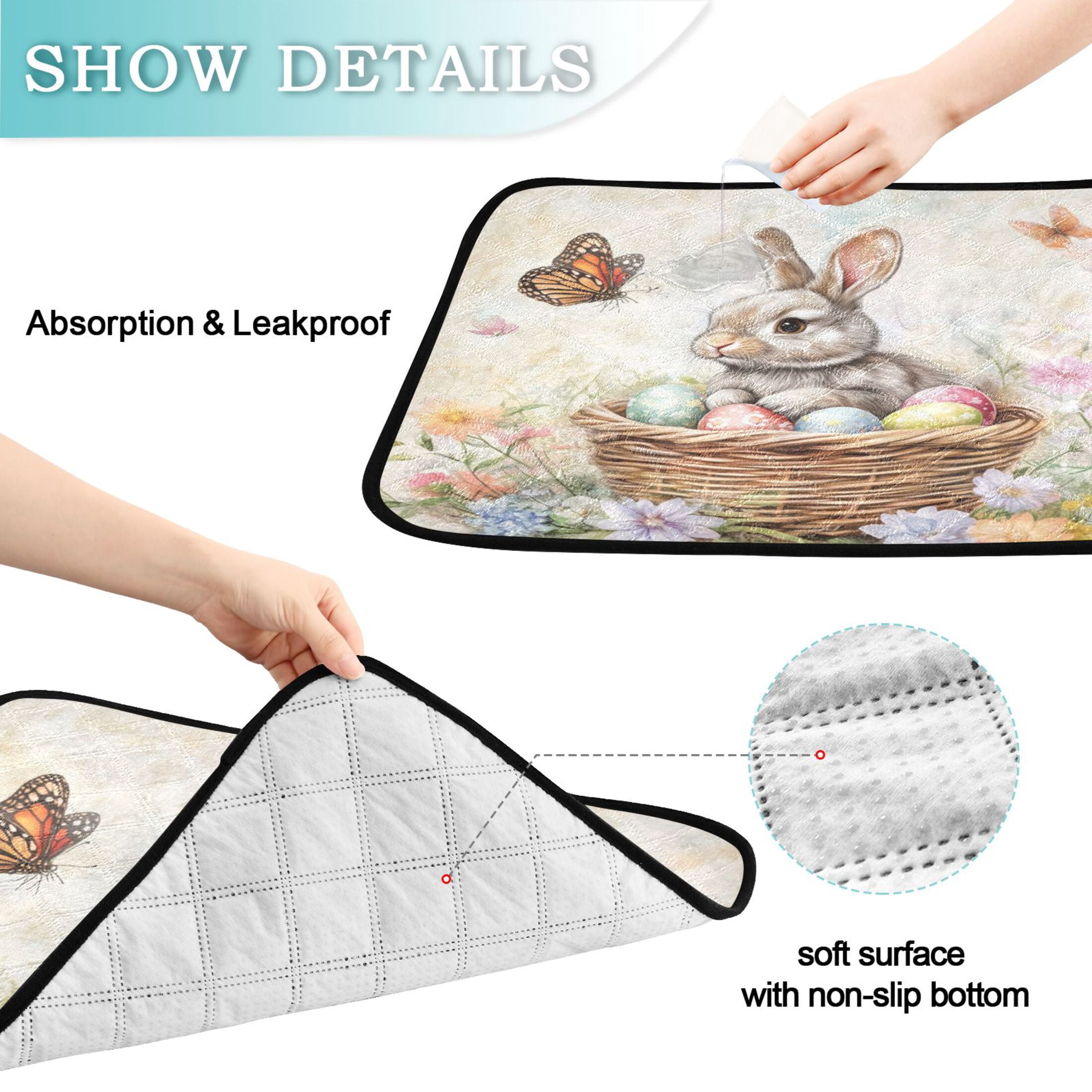 Qxltty Gray Easter Rabbit Cat litter Pads Pet Set of 3 Diaper Mats Center Anti-leakage Layer Absorbent Soft and Comfortable