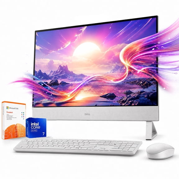 Dell 24" All-in-One Touchscreen Desktop Computer, Intel Core Ultra 7 355, 32GB DDR5 RAM, 1TB PCIe SSD, Full HD IPS Display, Windows 11 Copilot PC, Office 365 Included, Wi-Fi 7, Wired Keyboard & Mouse