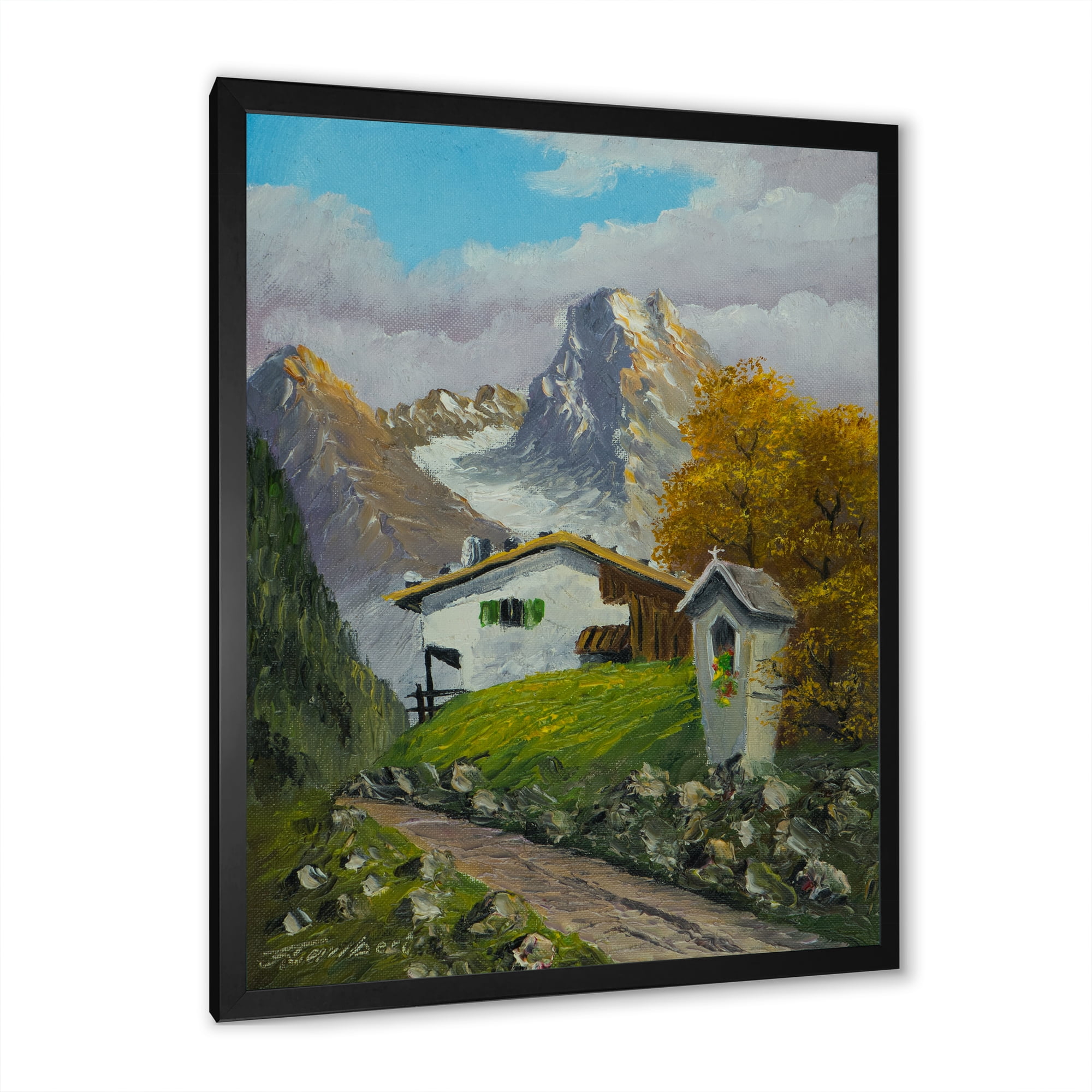 Designart 'The Path Leading To A House Along Wayside Shrine' Farmhouse Framed Art Print