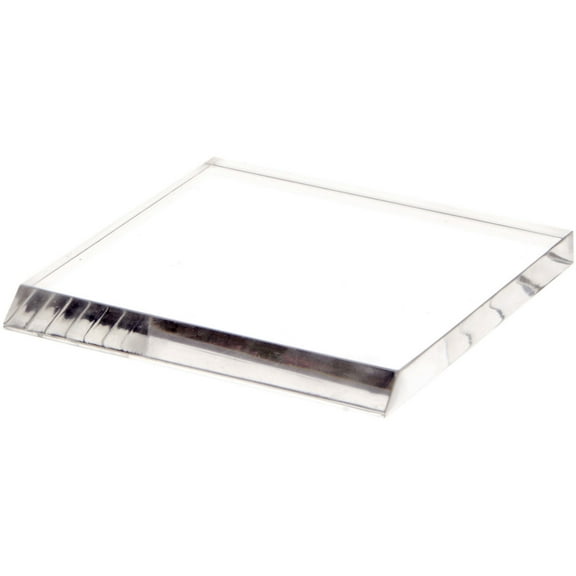 Plymor Clear Acrylic Square Display Base (Angled-Front for Label), 4" W x 4" D x 0.375" H