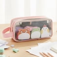 thumbnail image 5 of allydrew 2 Compartment Large Grid Transparent Mesh Pencil Case, Pencil Pouch for Stationery Tools, Makeup, and Travel, Pink, 5 of 5