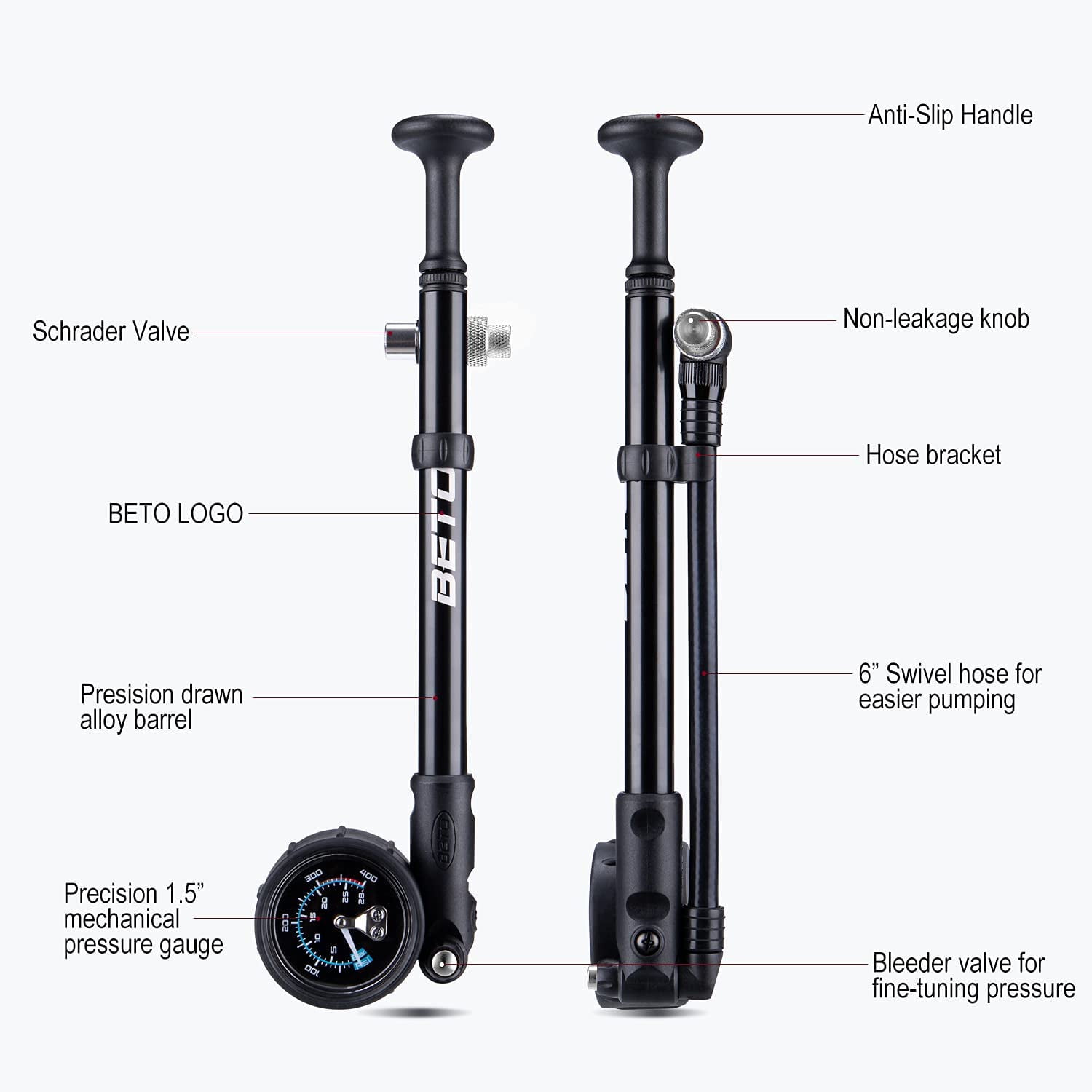 BETO High Pressure Shock Pump 400 PSI Max MTB Bike Shock Pump