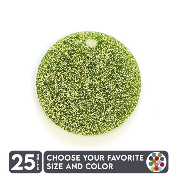25 Units Acrylic Circle Blanks with Hole 1/8" Thick – Glitter Colors – (Size 1") Made in USA