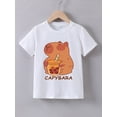thumbnail image 1 of [1pc Cartoon Capybara Print T-Shirt] 1pc Girls' Summer Short Sleeve T-Shirt with Cartoon Capybara Print, Casual Round Neck Cotton Knit Top, Stretchy Regular Fit - Breathable Fabric for Kids, 1 of 5