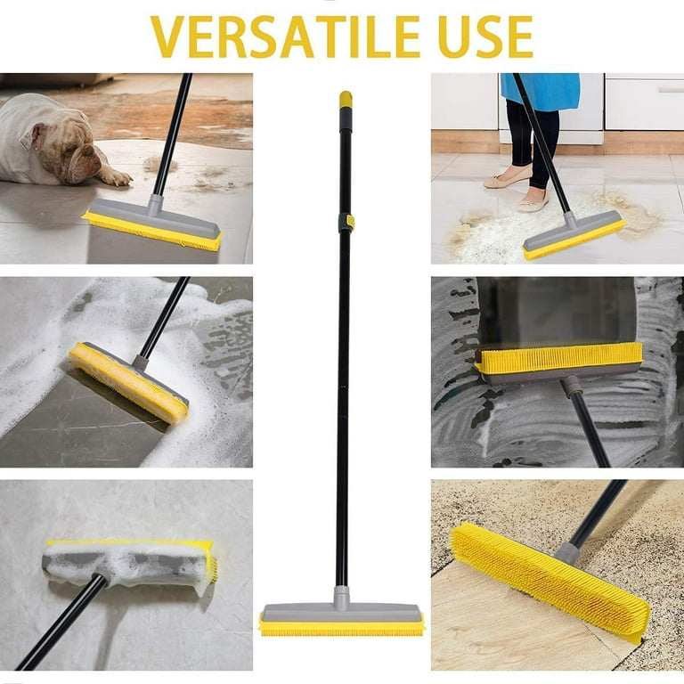 ITTAHO Rubber Broom Carpet Rake with Silicone Squeegee for Removing Dust  Pet Hair