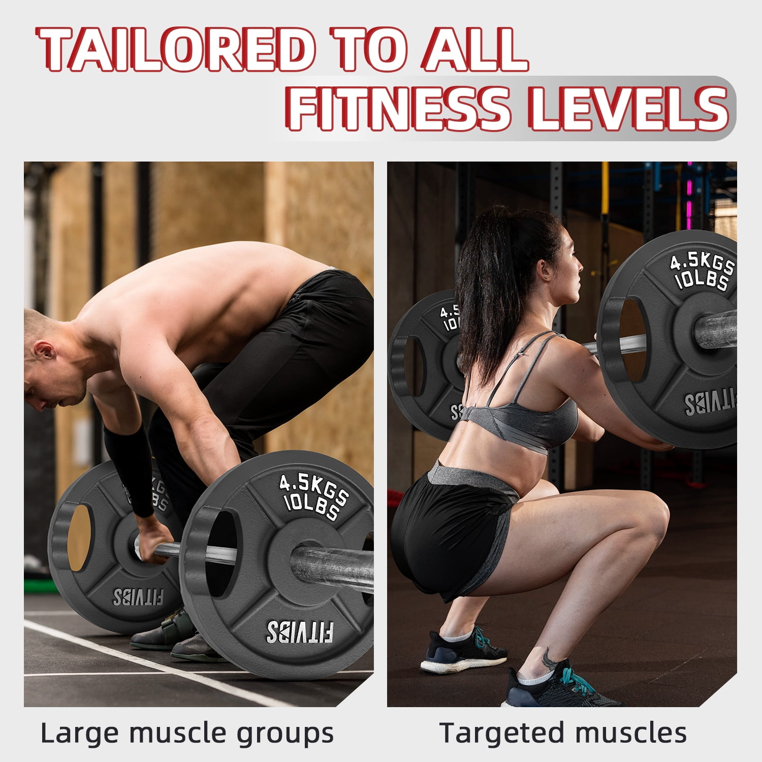 FlexWave 2-Inch Cast Iron Weight Plate Set with 7FT Olympic Barbell and A pair of Clips, 35LB Weight Plate Set Options, for Home Gym Strength Training & Weightlifting