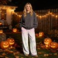 thumbnail image 2 of QWKLEAJ Halloween Pajama Pants Women Flannel Sleepwear Lounge Pants Loose Fit Elastic Waist Sleep Pants Holiday Party Casual Trousers Cute Pumpkin Ghost Print Nightwear, 2 of 6