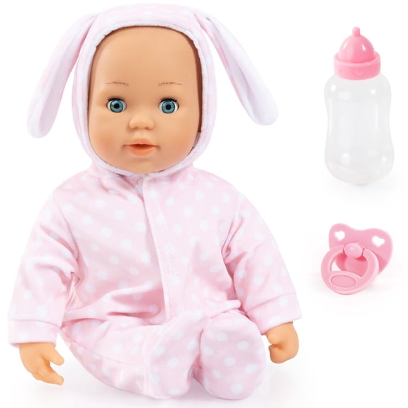 First Words Baby: Anna Pink Bunny 24 Sounds 15" Doll - Pacifier Bottle, Sleeping Eyes, Press Tummy For Sounds, Ages 3 