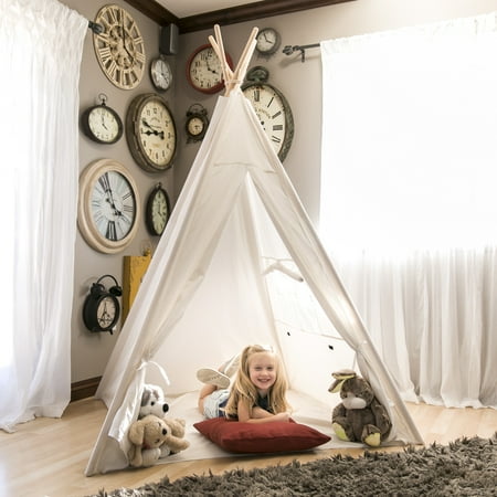 Best Choice Products 6ft White Teepee Tent Kids Indian Canvas Playhouse Sleeping Dome w/ Carrying Bag - (Best Treehouses For Kids)