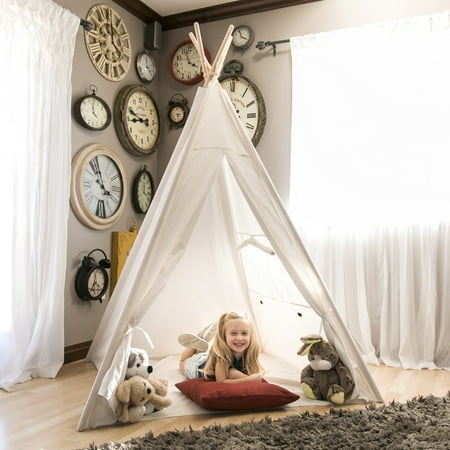 Best Choice Products 6ft White Teepee Tent Kids Indian Canvas Playhouse Sleeping Dome w/ Carrying Bag - (Best Play Tent For Children)